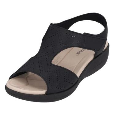 Imagem de Sandalia Feminina Anabela Salto Baixo Conforto Piccadilly, Preto, 38
