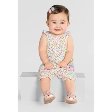 Imagem de Macaquinho Bebê Menina Florzinhas Infantil - Brandili, Branco, P