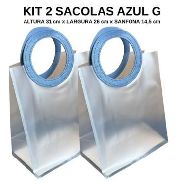 Imagem de Kit 2 Sacola Presente Luxo Reforçada Transparente Alça de Couro - MIXL