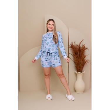 Imagem de Pijama Básico Feminino Curto Manga Longa Stitch - Dona Pijama Online ,