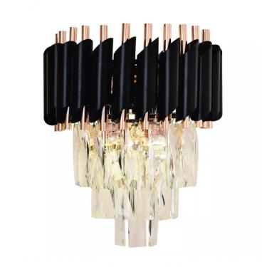 Imagem de Arandela Dcb03913 com 2 Soquetes para Lâmpada E14, Estrutura em Metal Dourado e Preto com Cristais Transparentes