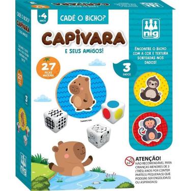 Imagem de Brinquedo Educativo Cadê o Bicho Capivara com 27 Peças em Madeira Reciclada e 3 Dados Nig Brinquedos