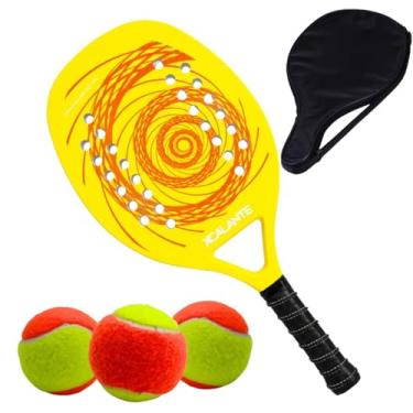 Imagem de Kit Raquete Para Beach Tennis Profissional em Fibra Carbono Com Capa Protetora e 3 Bolinhas de Beach Tennis Para Iniciantes e Profissionais (Amarelo)