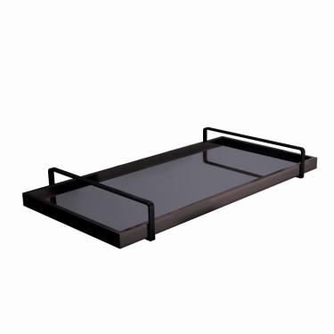 Imagem de Bandeja Decorativa Espelhada Alça Preta Base MDF Laca Polida Laca Preto Lar Flex Móveis