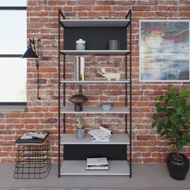 Imagem de Estante com 6 Prateleiras 186cm x 80cm x 33cm com Fundo Yon Branco/Pre