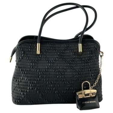 Imagem de Bolsa Feminina Média Focus Texturizada com Alça de Mão, Preto, UNI