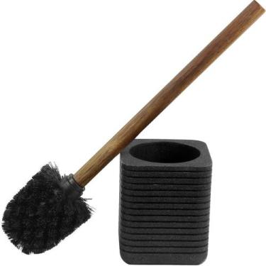 Imagem de Escova Sanitária Retangular Madeira Preto Kala, 9,5x9,5x37cm