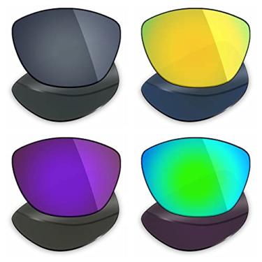 Imagem de 4 pares de lentes polarizadas de substituição da Mryok para óculos de sol Oakley Jupiter – Preto IR/24K dourado / roxo plasma/verde esmeralda