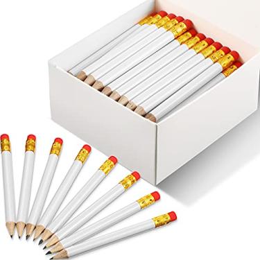 Imagem de Outus 72 peças de lápis de golfe meio lápis com borracha, mini short a granel #2 HB pré-afiado para chá de panela, casamento, escritório (branco)