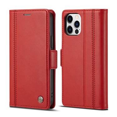 Imagem de GSYH Capa carteira para iPhone 13Mini/13/13 Pro/13 Pro Max, capa flip de couro PU magnético com proteção TPU à prova de choque interna compartimento para cartão, vermelho, 13 Mini 5,4 polegadas