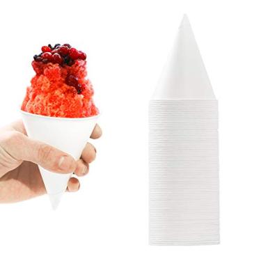 Imagem de Ecológico, copos de papel à prova de vazamento, pacote com 100. Copos perfeitos para neve de 170 g para festas infantis ou casamentos. Ótimo copo para resfriador de água de escritório. Melhores acessórios para máquina de fazer cone Sno ou funil descartável