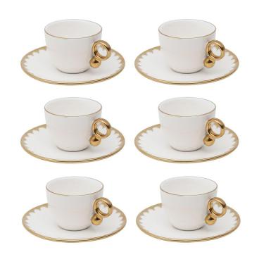 Imagem de Cj 6 Xícaras P/Café C/Pires Porcelana EGG Branco/Dourado 90ml Wolff