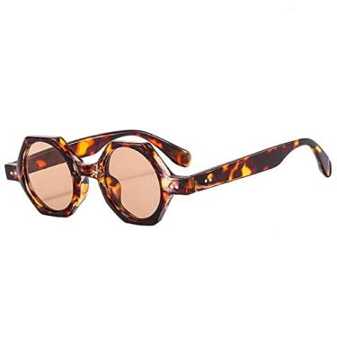Imagem de Óculos de sol redondos moda hexágono mulheres homens armação de plástico gradientes lente vintage festa estilo praia óculos de leopardo UV400, C5, tamanho único