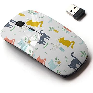 Imagem de Mouse sem fio 2.4G com design de padrão bonito para todos os laptops e desktops com nano receptor - plantas de gatos fofos