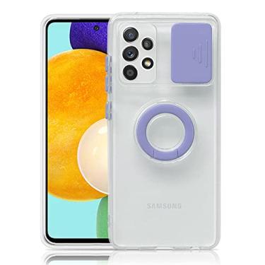 Imagem de Capa de proteção de câmera de lente deslizante para samsung galaxy s22 s21 a12 a32 a22 a52 a53 a72 suporte de anel ultra plus 5g capa de telefone transparente, roxa, para samsung a23