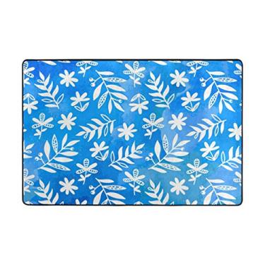 Imagem de My Little Nest Tapete de área floral azul branco flores plantas capacho leve 2' x 3', esponja de memória interior decoração externa tapete para entrada sala de estar quarto escritório cozinha corredor