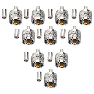 Imagem de TECKEEN 10 x adaptador de conector de crimpagem macho UHF PL-259 banhado a ouro para cabo coaxial RG142 LMR195