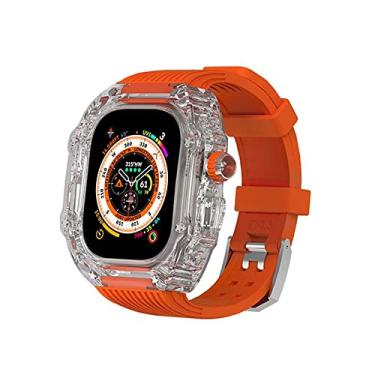 Imagem de SULUET Estojo claro modificado Rm para apple watch ultra 49mm, moldura totalmente transparente com kit mod de banda para iwatch 8 7 6 5 4 se 45mm 44mm (Color : Orange, Size : 44mm for se654)