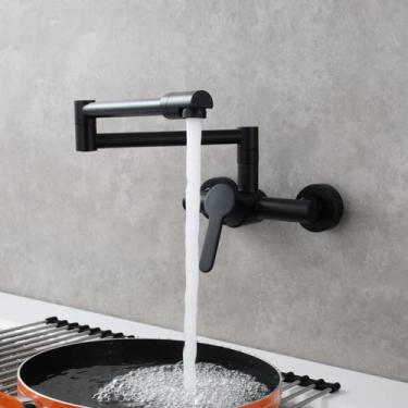 Imagem de Torneira de cozinha dobrável de parede cromada cobre universal para pia de água quente e fria torneira giratória de 360 graus, preto fosco tipo A