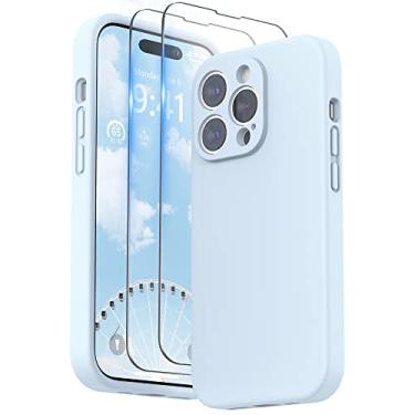 Imagem de SURPHY Capa projetada para iPhone 14 Pro com protetor de tela, (proteção da câmera e forro de microfibra macia), capa de telefone de silicone líquido, azul nuvem