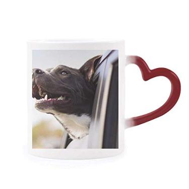 Imagem de Caneca com foto de animal de cachorro preto sensível ao calor Caneca vermelha muda de cor grés