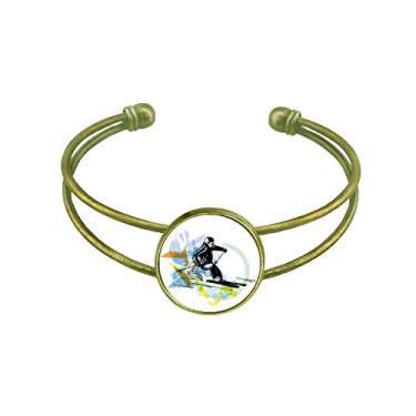 Imagem de Sport Winter Athletes Freestyle Esqui Aquarela Bracelete Bracelete Retrô Aberto Joia