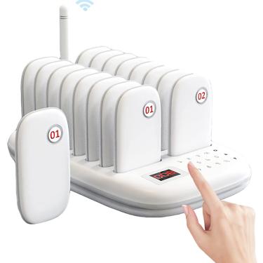 Imagem de Pager De Restaurante, Sistema De Chamada Sem Fio, TransmissãO De 1000 M, Com 16 Pagers, 2 Modos De Alerta, Tela SensíVel Ao Toque à Prova D'áGua, Para Cafeteria/Igreja/ClíNica