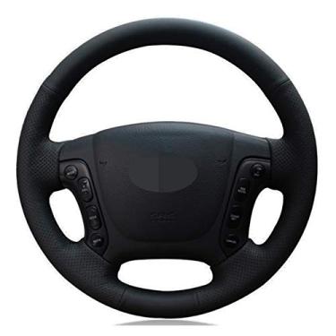Imagem de Capa de volante de carro faça você mesmo couro genuíno preto costurado à mão, para Hyundai Santa Fe 2006-2012