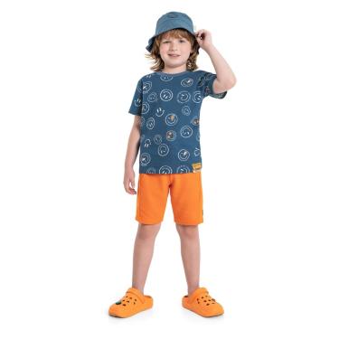 Imagem de Infantil - Camiseta de Emojis em Meia Malha Quimby Azul  menino