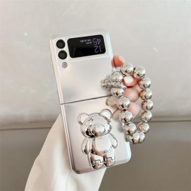 Imagem de Capa de telefone com suporte de urso fofo prateado de luxo para Samsung Galaxy Z Flip 5 4 3 Z Flip4 Flip5 Flip3 5G Capa com capas de corrente, WT214,1, para, Z Flip 5