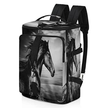 Imagem de Mochila simples de cavalo preto à prova d'água, bolsa esportiva com compartimento para sapatos, alças de ombro, mochila de viagem para academia, esportes, caminhadas, laptop