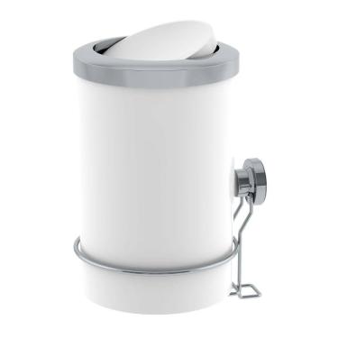 Imagem de Lixeira 8 Litros Tampa Basculante Com Suporte De Ventosa Para Cozinha Branco Cromado - 4036BCC Future