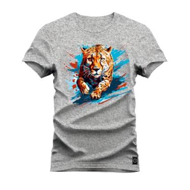 Imagem de Camiseta Plus Size Casual Malha Confortável Estampada Onça Esperta Cinza G4