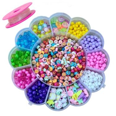 Imagem de Kit Miçangas Infantil Colorida Maleta Estojo Florzinha 1400 Peças Bijuteria, Pulseiras e Colares Colorido