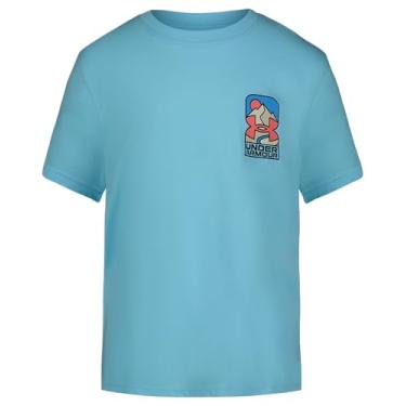 Imagem de Under Armour Camiseta de manga curta para meninos ao ar livre, gola redonda, Ar fresco azul-celeste, P