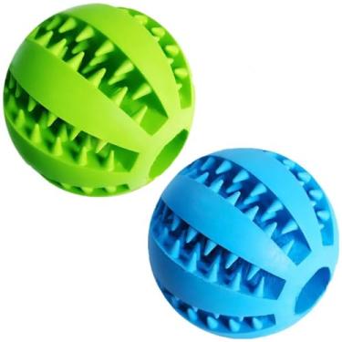 Imagem de Feixun Bola de brinquedo de petisco para cães, brinquedo de limpeza de dentes de cachorro, brinquedos interativos para cães (1 verde + 1 azul) 7 cm pacote com 2