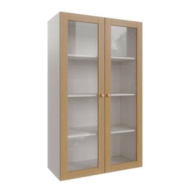 Imagem de Armário Aéreo 2 Portas 135cm com Porta de Vidro Arizona Cabecasa Madeiramadeira Branco/figueira