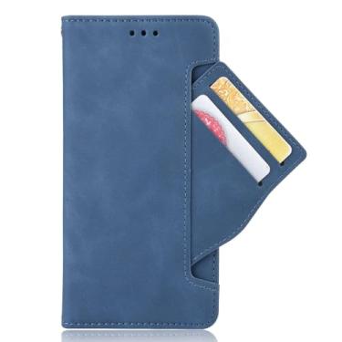 Imagem de Capa para Oukitel C35. Capa flip de couro PU com compartimentos móveis para cartão. Design de suporte - azul