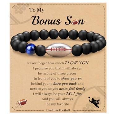 Imagem de Futebol Beisebol Basquete Presentes de Futebol Masculino Pulseiras com Contas Natural Olho de Tigre Pulseira Masculina Aniversário Presentes de Formatura para Filho Neto Bônus Filho Namorado Irmão,