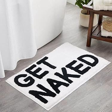 Imagem de Tapete de Banheiro Zeeinx, Get Naked, Fofo, Antiderrapante, Microfibra, Diversos, Decoração de Banheiro, Branco e Preto, 50,8 x 81,2 cm