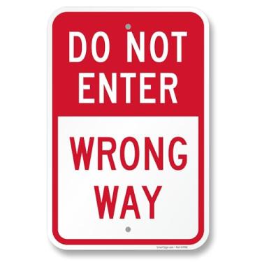 Imagem de SmartSign Placa Do Not Enter Wrong Way - 30,5 cm x 45,7 cm, composto de alumínio de 120 mil (ACM), material reflexivo de grau de engenheiro, vermelho e branco