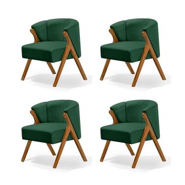 Imagem de Kit 4 Poltronas Luxo Moderna Luna Pés em Madeira Maciça Veludo Verde