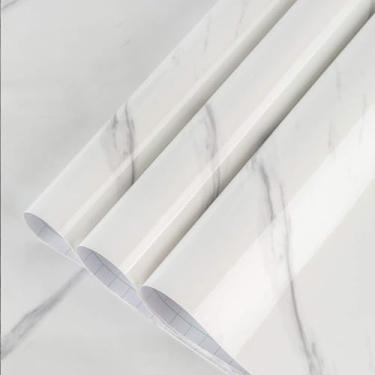Imagem de Papel de parede granito branco grande de mármore branco espesso 61 x 1,501 cm adesivo de móveis à prova d'água autoadesivo papel de contato mármore vinil envoltório para bancada lareira backsplash