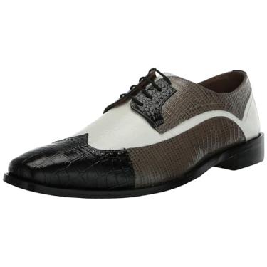 Imagem de STACY ADAMS Sapato Oxford masculino Gallinari Wingtip com cadarço, Preto/Cinza/Branco, 11