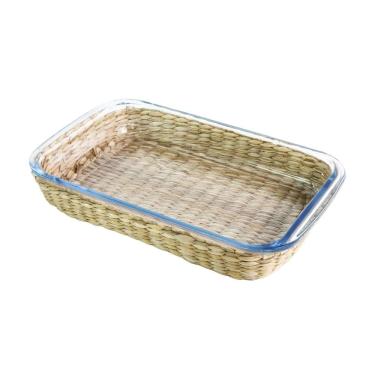 Imagem de Travessa de Vidro Borossilicato com Revestimento em Rattan Vimini 29cm - Dynasty
