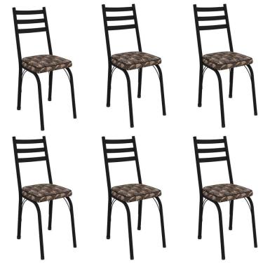 Imagem de Kit 6 Cadeiras Para Cozinha Tubular D-13 Nara De Aço Preto-mosaico Palha
