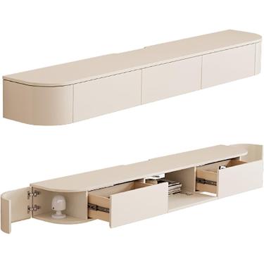 Imagem de Armário de TV flutuante, suporte de TV flutuante montado na parede, consoles de TV para sala de estar, suportes de televisão com luzes LED, Bianco, 160 cm/63 pol.