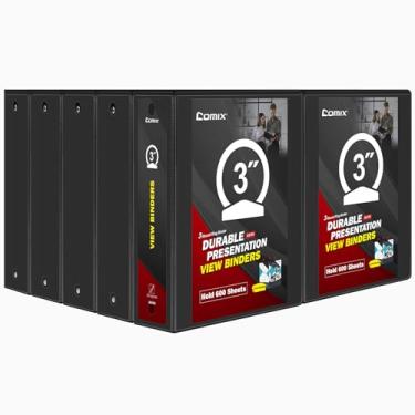 Imagem de Comix Fichário redondo resistente de 7,6 cm, 3 anéis, 600 folhas, A4, pacote com 10 (preto)