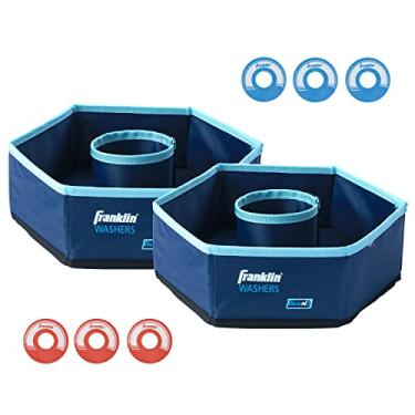Imagem de Franklin Sports Conjunto de arruelas - (2) alvos dobráveis de 30,5 cm x 30,5 cm - Diversão portátil - Perfeito para praia, festas - Lavadoras de tampa de garrafa de substituição, (azul, vermelho)