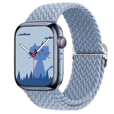 Imagem de Yaber Pulseira trançada elástica compatível com Apple Watch Series 8, 7, 6, 5, 4, 3, 2, 1, Ultra SE (42 mm/44 mm/45 mm/49 mm, azul rocha)